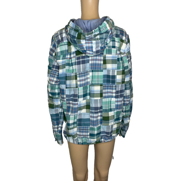 Women's Large L.L.Bean Patchwork Hoodie Madres Plaid Cotton Anorak Zip Pullover - Picture 3 of 5